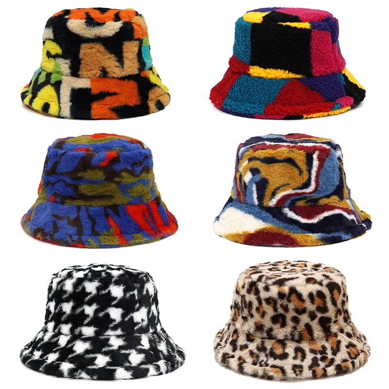 Bucket Hat Embroidered - Chapeaux seau en fourrure moelleuse pour