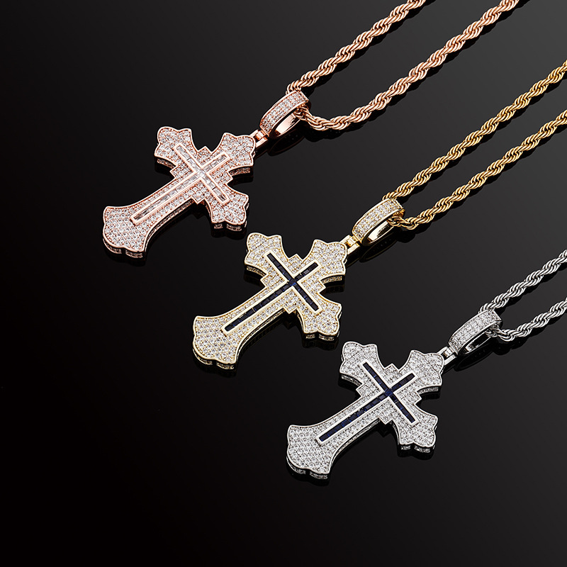 Fashion Street Singapore - Collier pendentif croix 3 tons or,