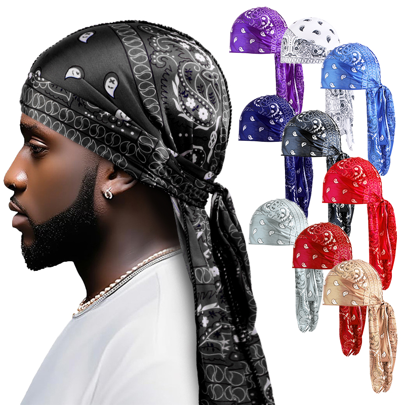 Street Fashion Hijab - Amoeba imprimé soyeux Durag Bandanas longue
