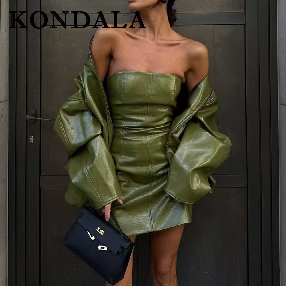 Fashion Street Night - KONDALA Chic Streetwear vert PU solide