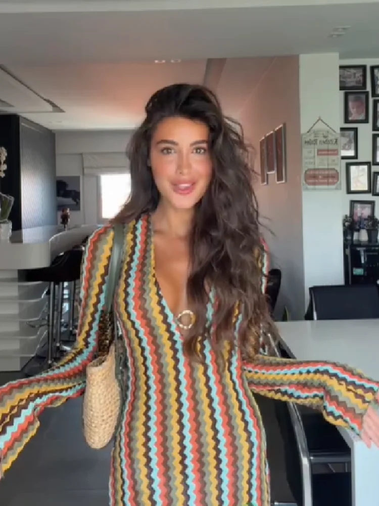 Robe en tricot multicolore à r - Fashion Street Night avis et prix