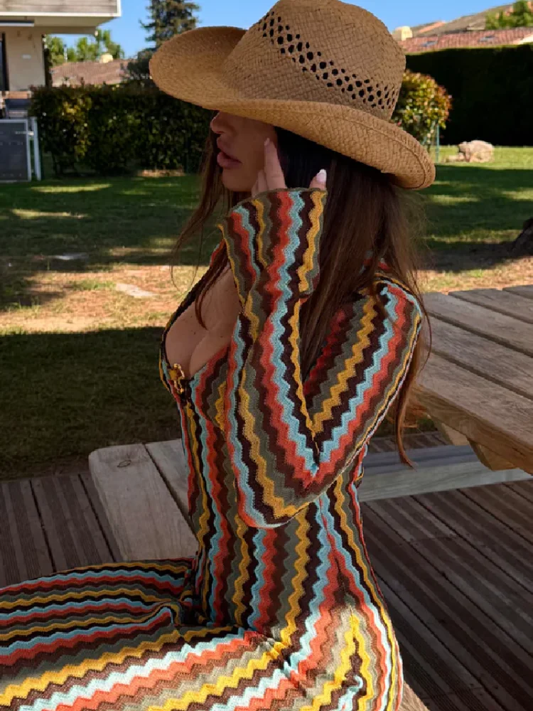 Robe en tricot multicolore à r - Fashion Street Night avis et prix