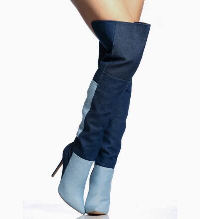 Bottes longues en jean bicolor - Street Fashion Denim avis et prix