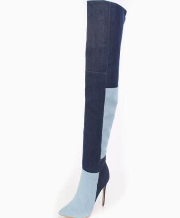 Bottes longues en jean bicolor - Street Fashion Denim avis et prix