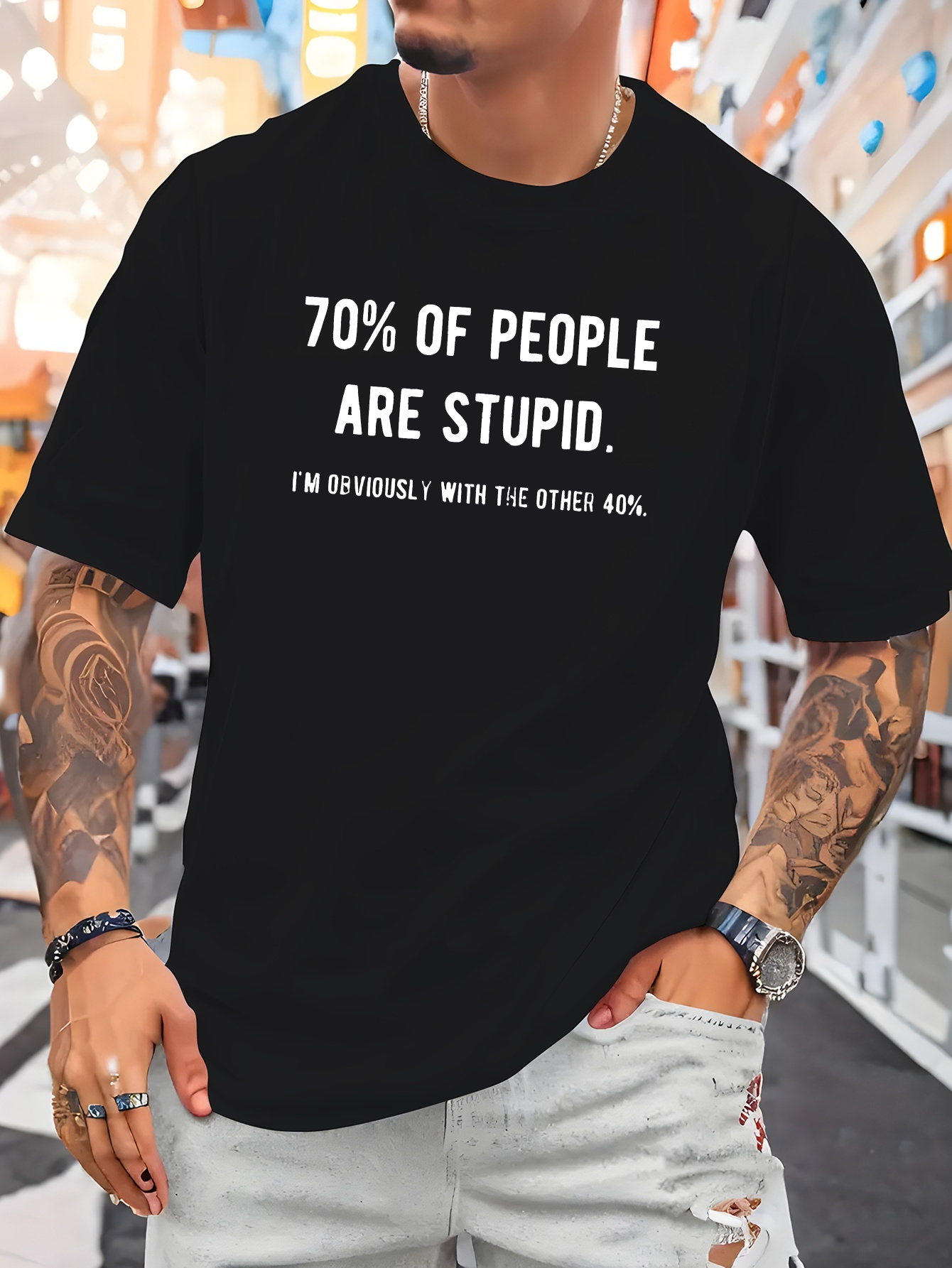 T-shirt en coton à col rond po - Street Fashion Quotes avis et prix