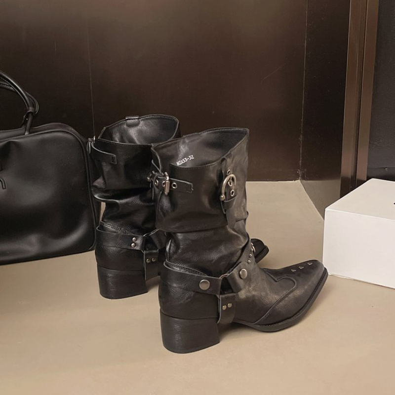 Bottes mi-mollet Y2K pour moto - Street Fashion Denim avis et prix