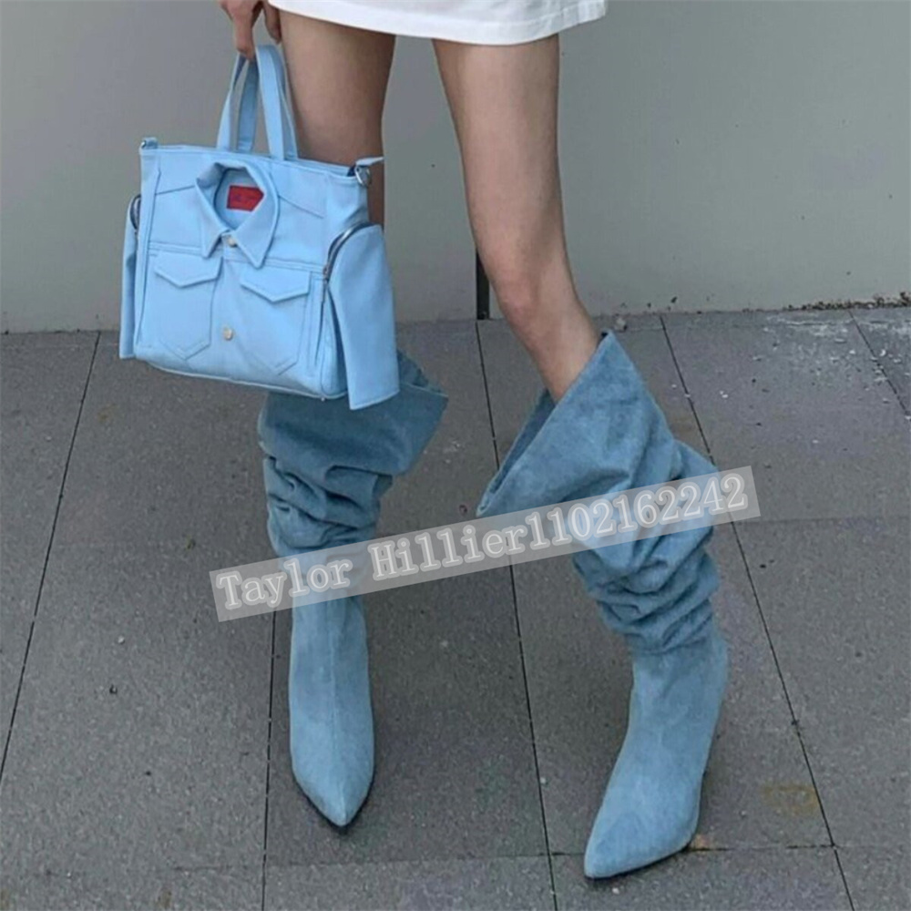 Bottes plissées en jean bleu p - Street Fashion Denim avis et prix