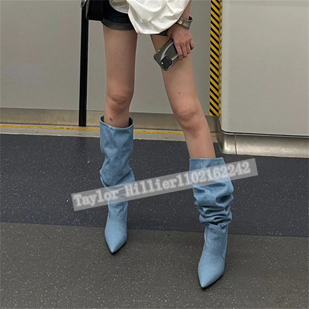 Bottes plissées en jean bleu p - Street Fashion Denim avis et prix
