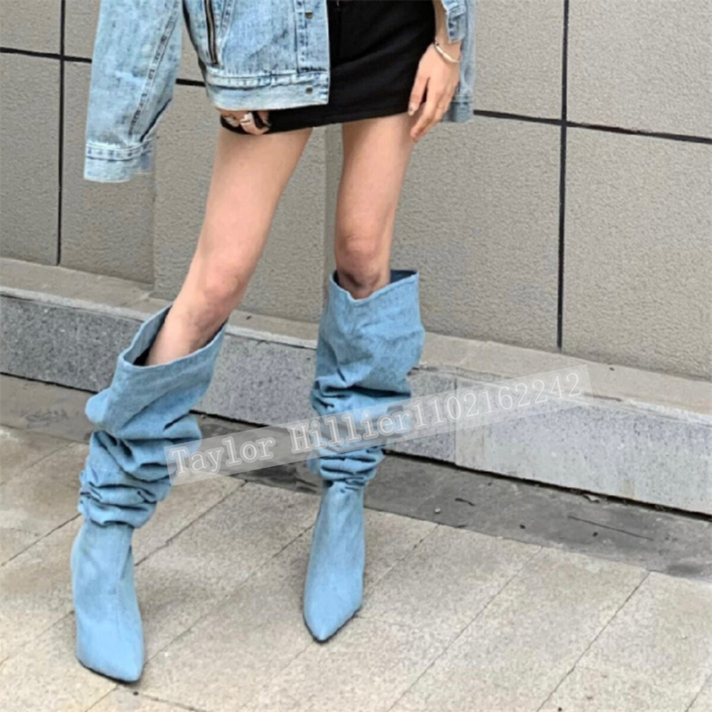 Bottes plissées en jean bleu p - Street Fashion Denim avis et prix