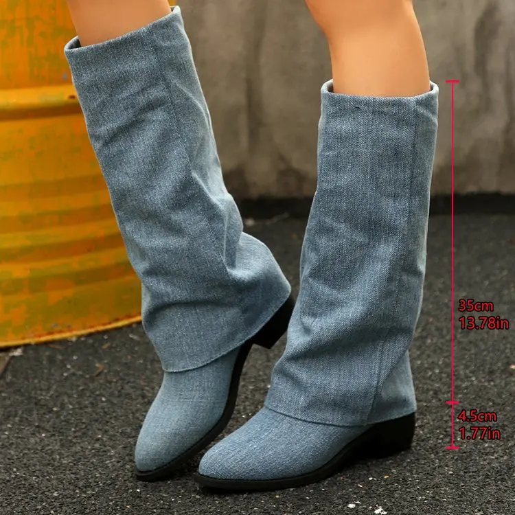 Femmes genou bottes hautes aut - Street Fashion Denim avis et prix